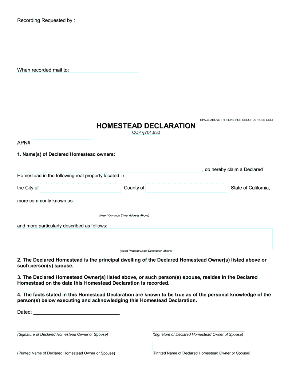 Homestead Declaration 0 Form Printable Blank PDF Online