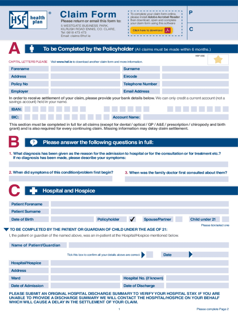 Hospital Saturday Fund Claim Form Fill Online Printable Fillable 