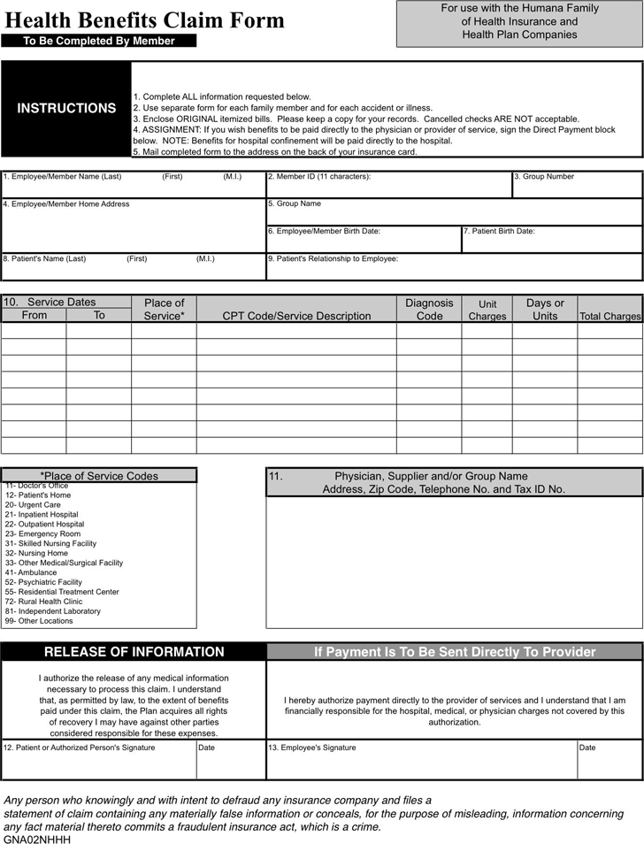 Humana Medical Claim Form Download The Free Printable Basic Blank 