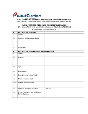 Icici Lombard Claim Form Fill And Sign Printable Template Online