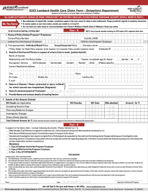 Icici Lombard Claim Form Fill And Sign Printable Template Online