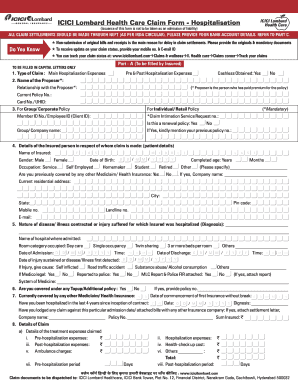 Icici Lombard Health Insurance Claim Form Filled Sample 2020 2022 