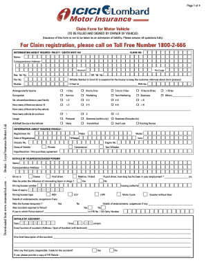 Icici Lombard Motor Claim Form Fill Out And Sign Printable PDF 