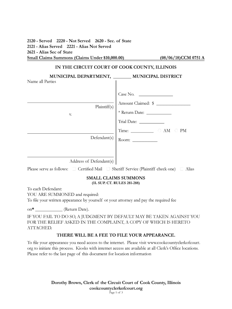 IL CCM 0751 Cook County 2018 Complete Legal Document Online US