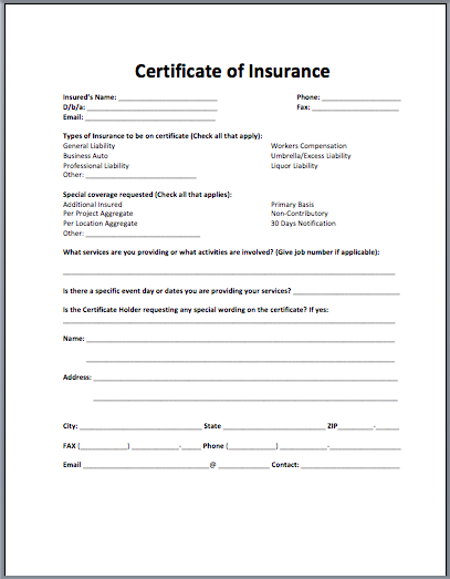 Insurance Certificate Template My Word Templates