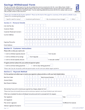 Irish Life Withdrawal Form Fill Online Printable Fillable Blank 