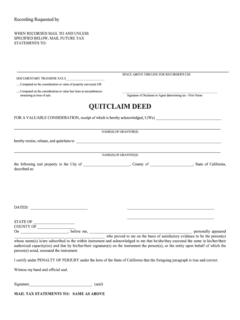 Kern County Quit Claim Deed Form Fill Out Sign Online DocHub