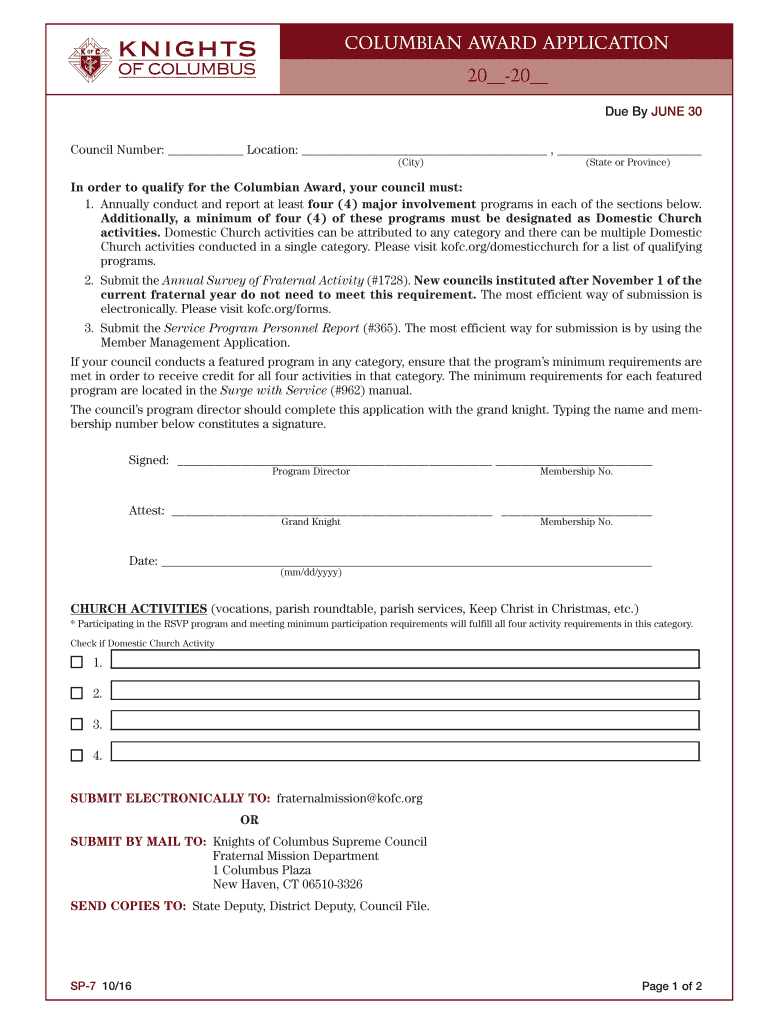 Knights Of Columbus SP 7 2016 Fill And Sign Printable Template Online