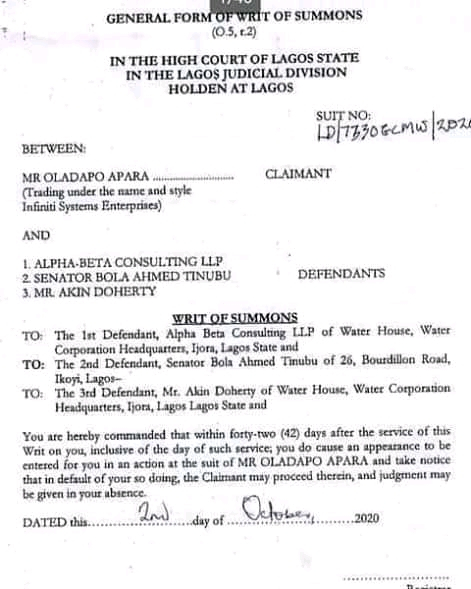 Lagos High Court Summons Tinubu To Appear Within 42 Days Over Alpha 