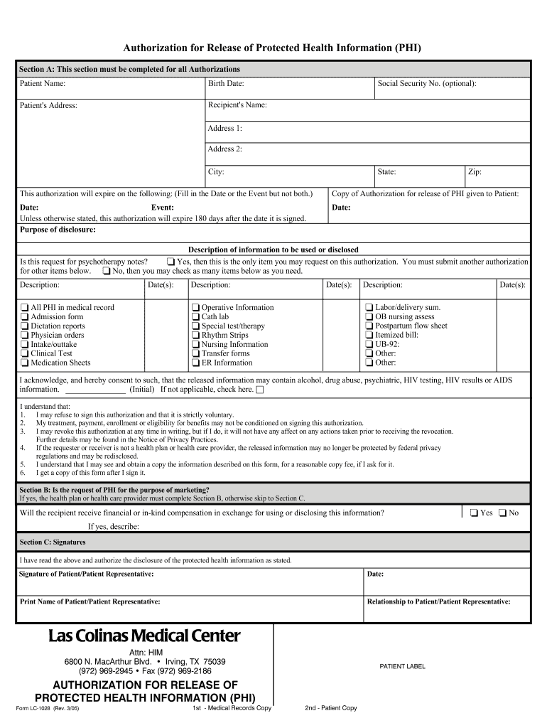 Las Colinas Medical Center Billing Fill Out And Sign Printable PDF