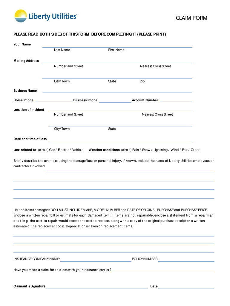 Liberty Claim Form Fill Out And Sign Printable PDF Template SignNow