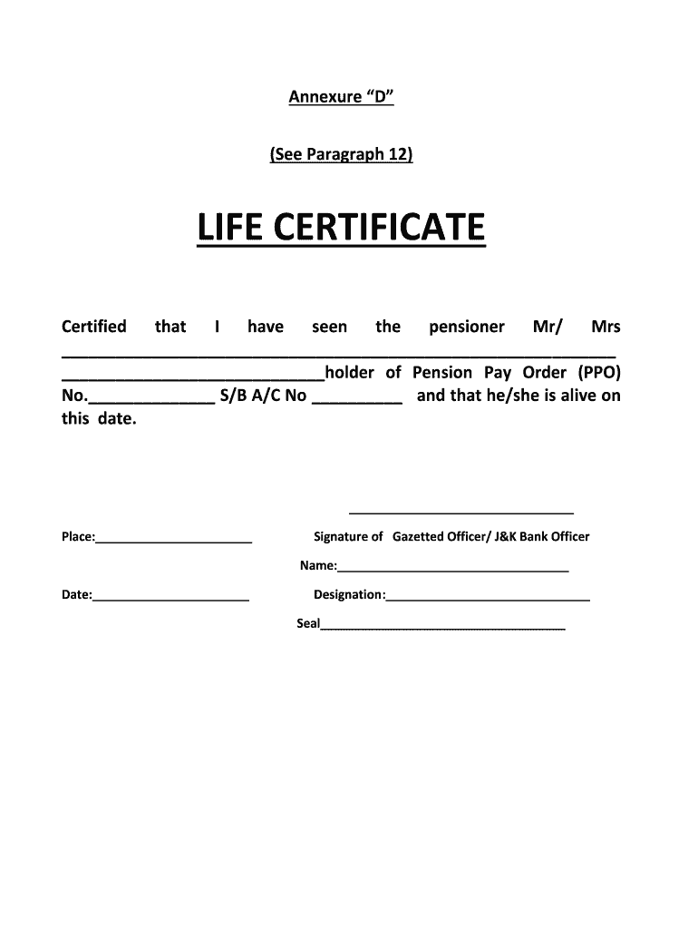 Life Certificate Sample 2020 2021 Fill And Sign Printable Template