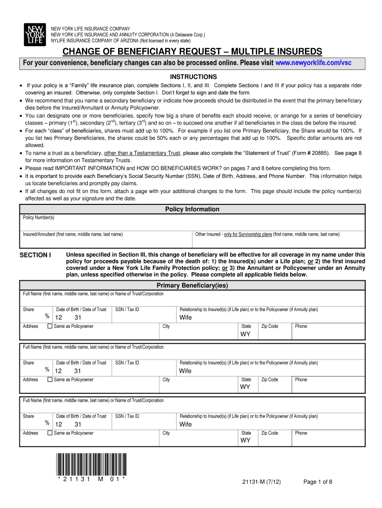 Life Insurance Beneficiary Form Pdf Fill Online Printable Fillable 