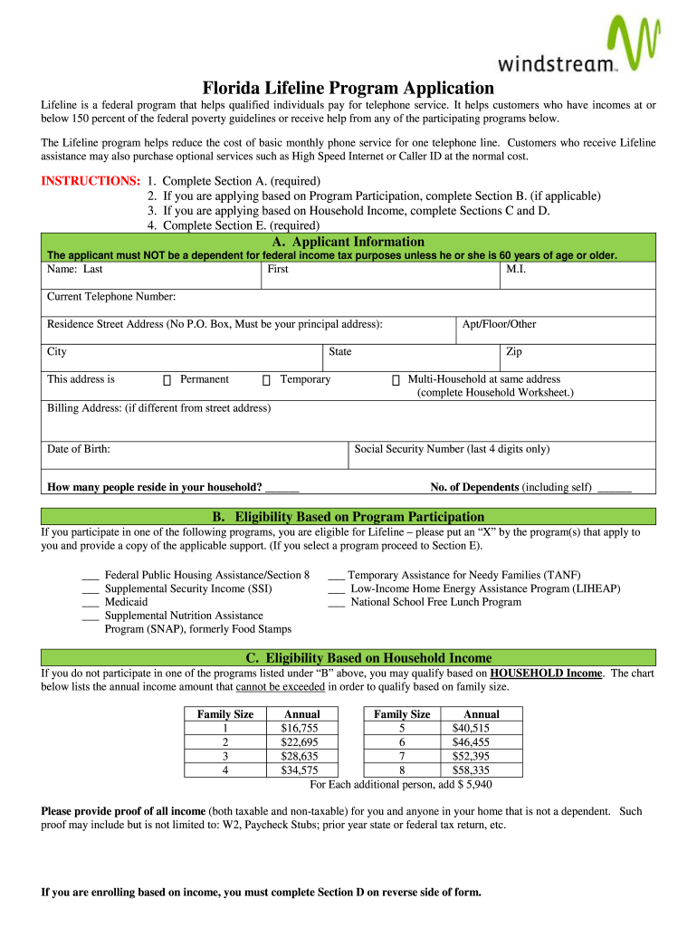 Lifeline Florida Form Fill And Sign Printable Template Online US