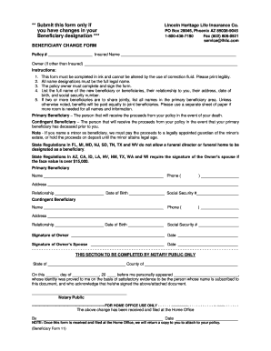 Lincoln Beneficiary Form Fill And Sign Printable Template Online