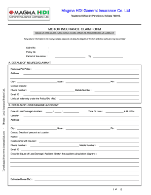 Magma Hdi Motor Claim Form Fill Online Printable Fillable Blank