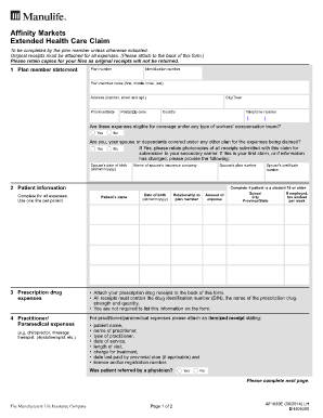 Manulife Affinity Markets Extended Health Care Claim Form Fill And 