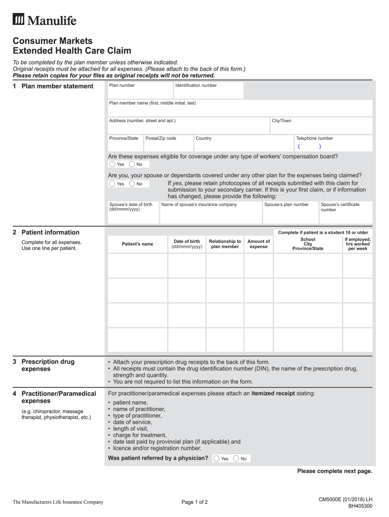 Manulife Consumer Markets Extended Health Care Claim Form Fill Online