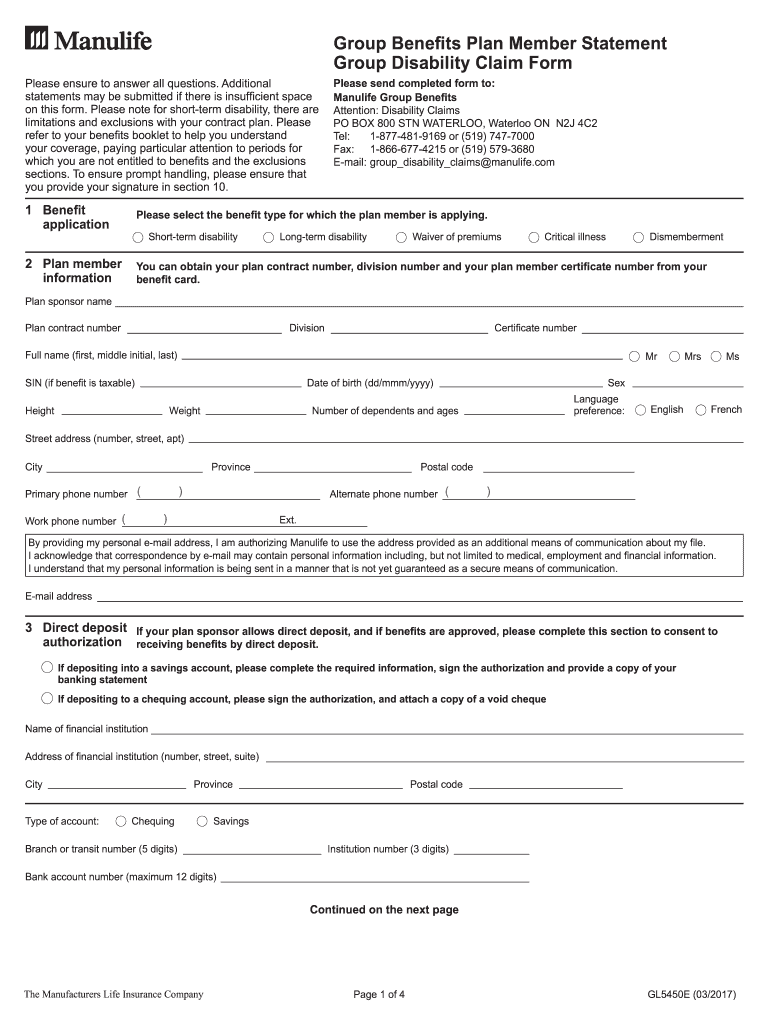 Manulife Fillable Claim Form Printable Forms Free Online