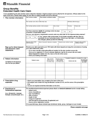 Manulife Group Benefits Extended Health Care Claim Form Fill Online 