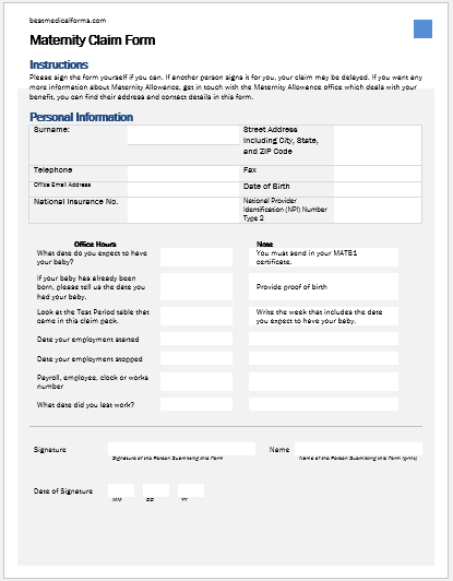 Maternity Claim Form Template For Word Printable Medical Forms 