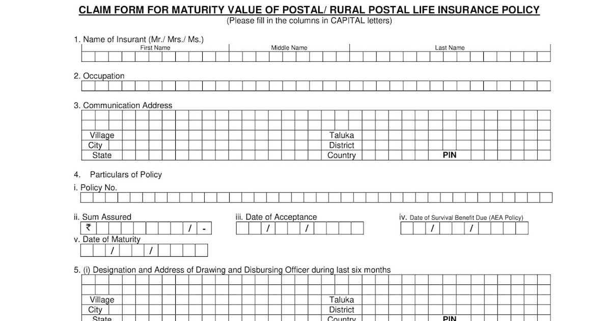 Maturity Claim Form Postal Life Insurance