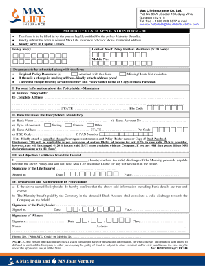 Max Life Insurance Maturity Claim Form Fill Online Printable