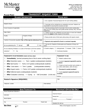 Mcmaster Transcript Request Form Fill Out And Sign Printable PDF