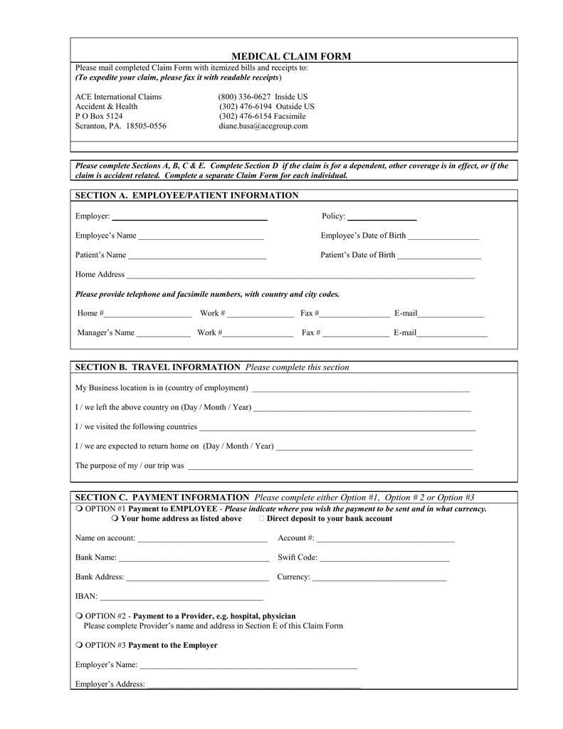 MEDICAL CLAIM FORM