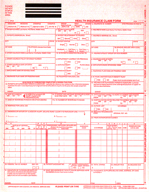 Medical Claim Form 1500 Templates Free Printable