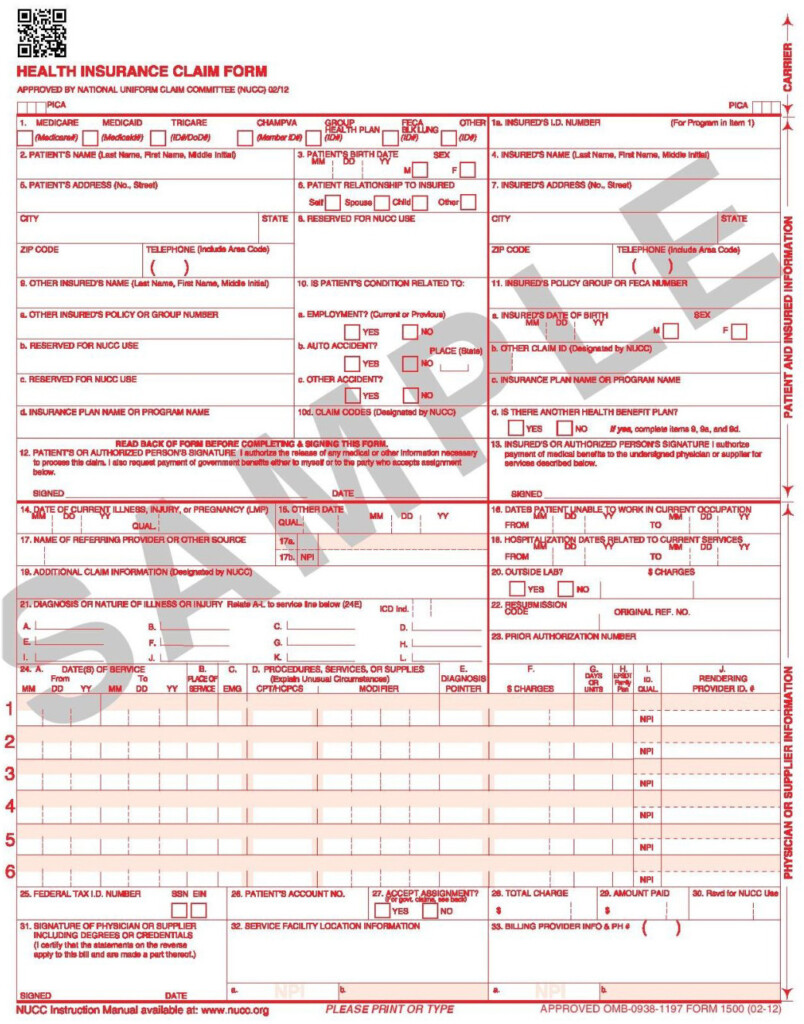 Medical Claim Form 1500 Templates Free Printable