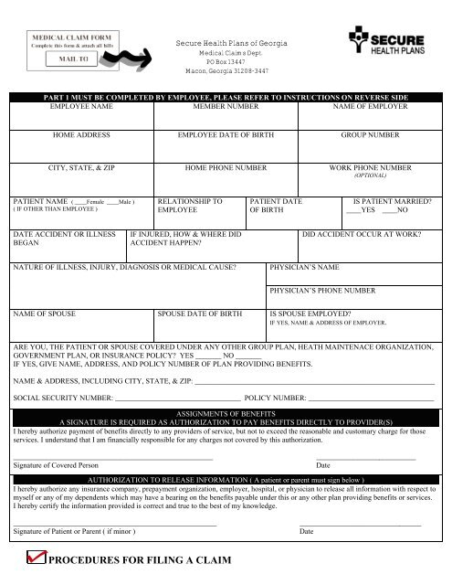 Medical Claim Form Secure Health