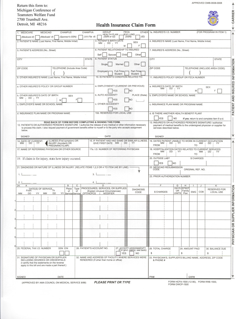 Medical Claim Form Templates Free Printable