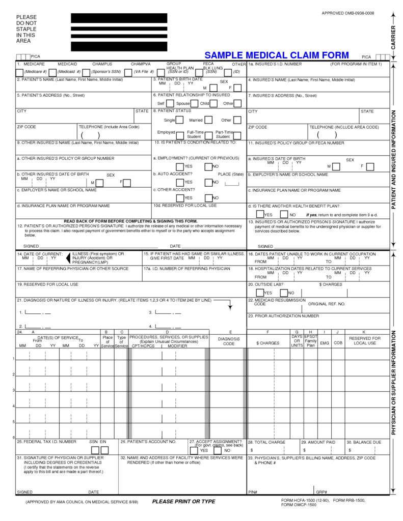 Medical Claim Form Templates Free Printable