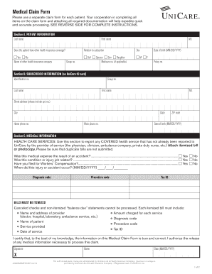 Medical Claim Form UniCare Fill And Sign Printable Template Online