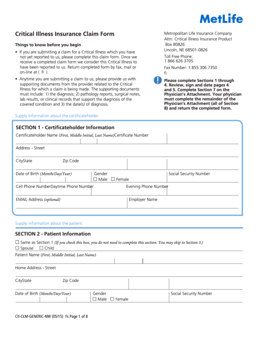 Met Life Claim Form Printable Printable Forms Free Online