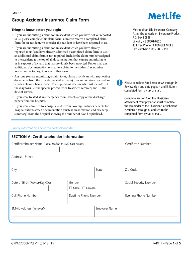 Metlife Accident Insurance Claim Form Fill Out Sign Online DocHub