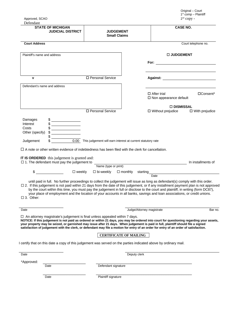 Michigan Small Claims Form Fill Out And Sign Printable PDF Template