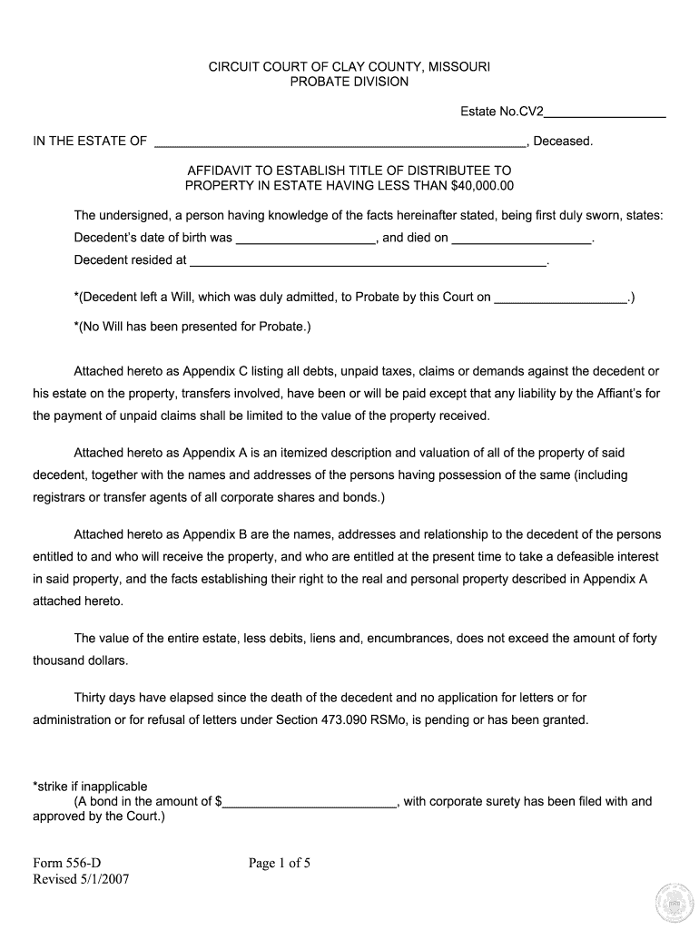 MO 556 D Clay County 2007 Complete Legal Document Online US Legal 