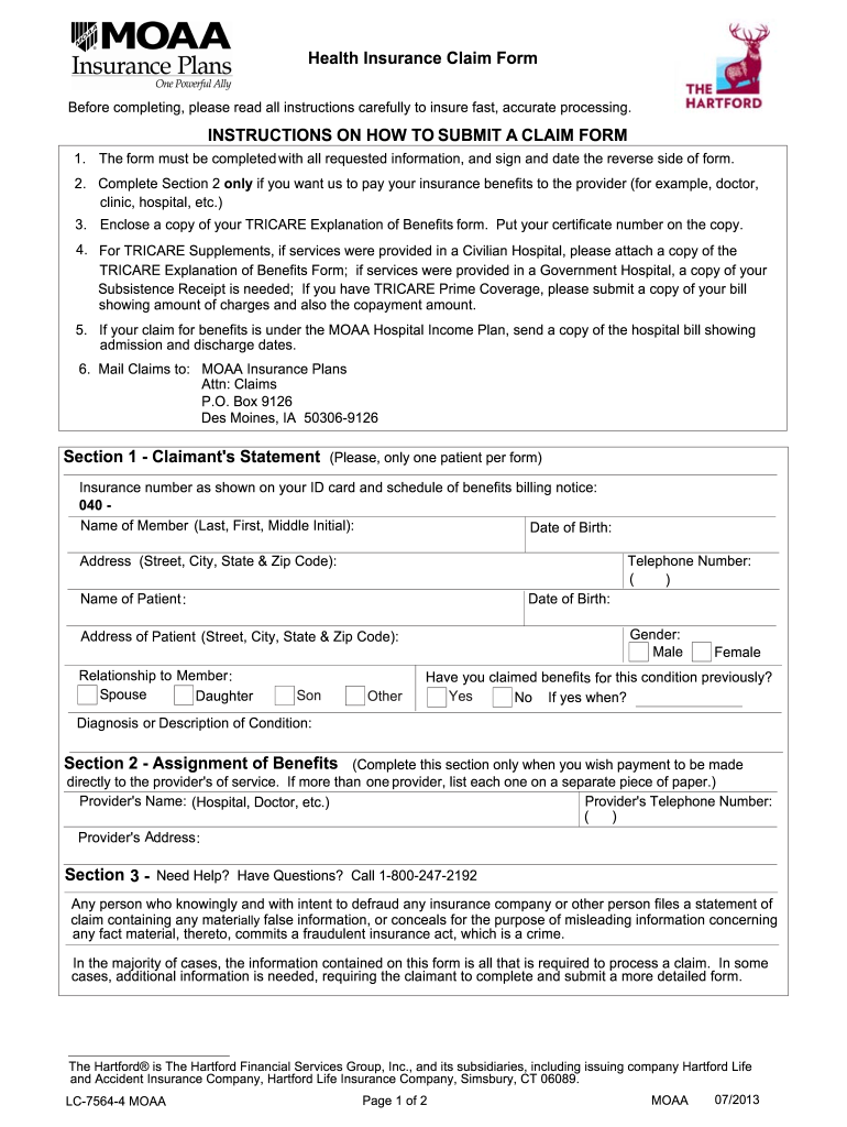 Moaa Health Insurance Claim Form Fill Out Sign Online DocHub