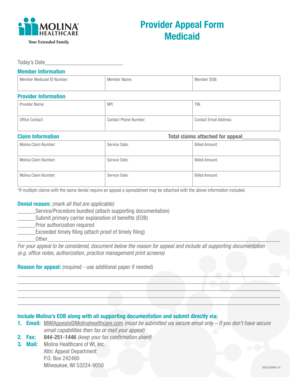 Molina Appeal Form Fill Online Printable Fillable Blank PdfFiller