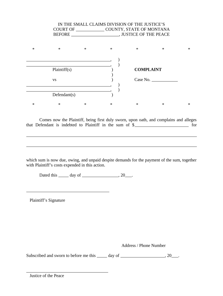 Montana Complaint Fill Out Sign Online DocHub