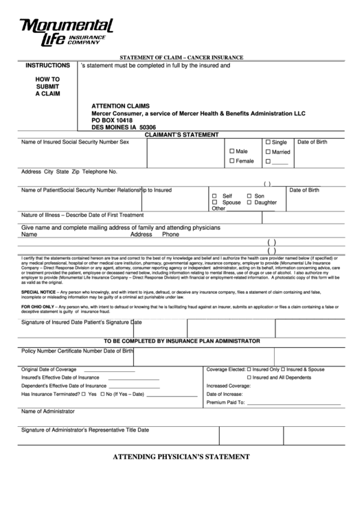 Monumental Life Insurance Claim Form Life Insurance Blog