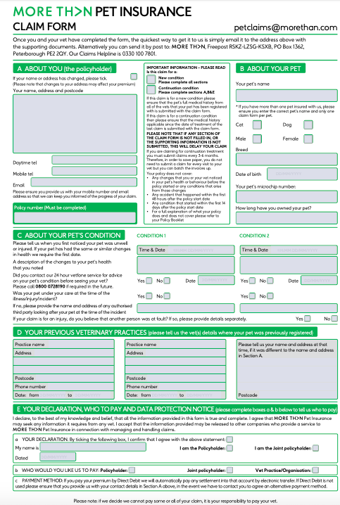 More Than Pet Claim Form Download PDF For Free