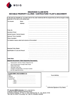 MPAR CPM Claim Form MSIG Insurance Indonesia Fill And Sign
