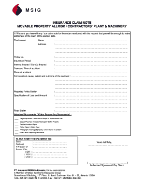 MPAR CPM Claim Form MSIG Insurance Indonesia Fill And Sign 