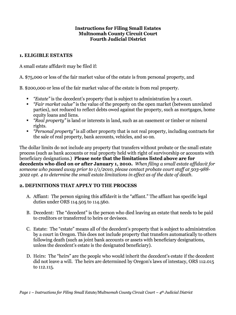 Multnomah County Small Estate Affidavit Fill Out And Sign Printable