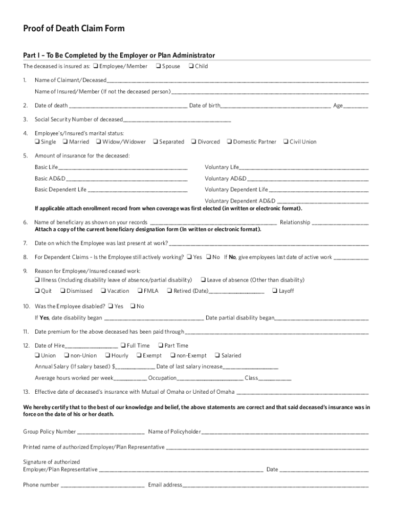 Mutual Omaha Death Fill Online Printable Fillable Blank PdfFiller