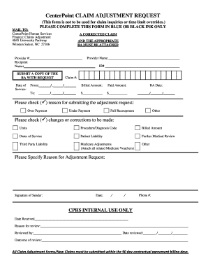 N C DMA Medicaid Claim Adjustment Form CenterPoint Cphs Fill