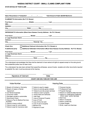 Nassau County Small Claims Court Complaint Form Fill Out And Sign